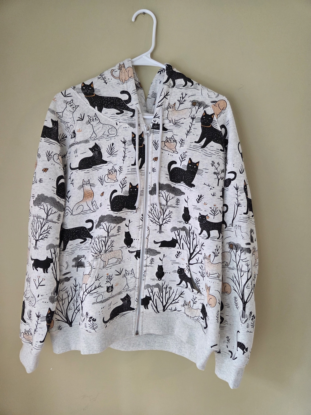 Cat Print Zip Hoodie - Super Soft